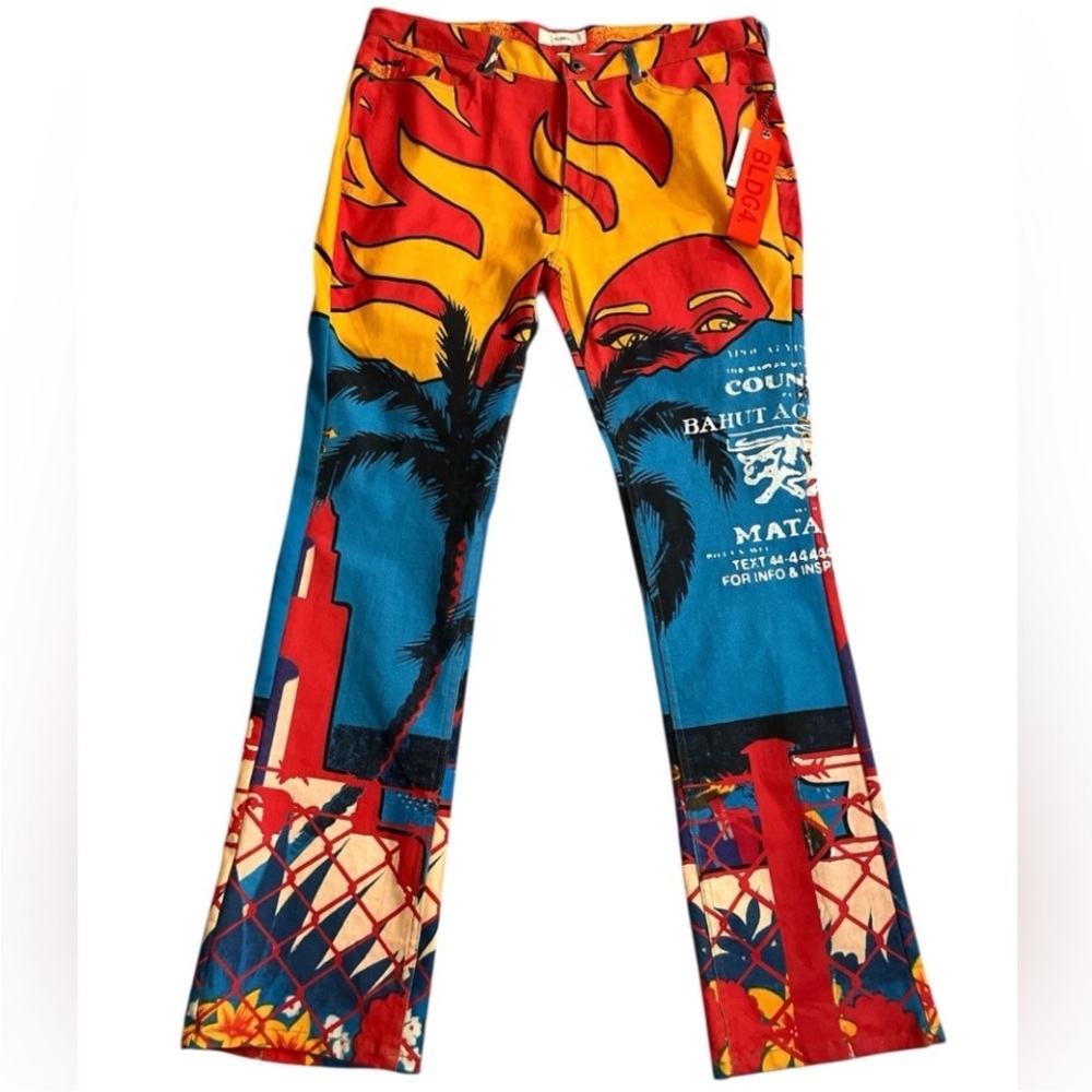 BLDG4 Catalina Celestial Flare Fit Button Fly Jeans Graphic Print Size 34 NWT